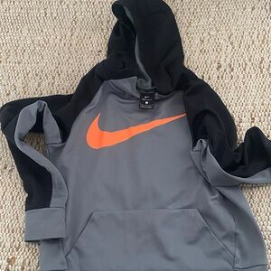 Nike Kids Black and Gray Hoodie with Orange Swoosh